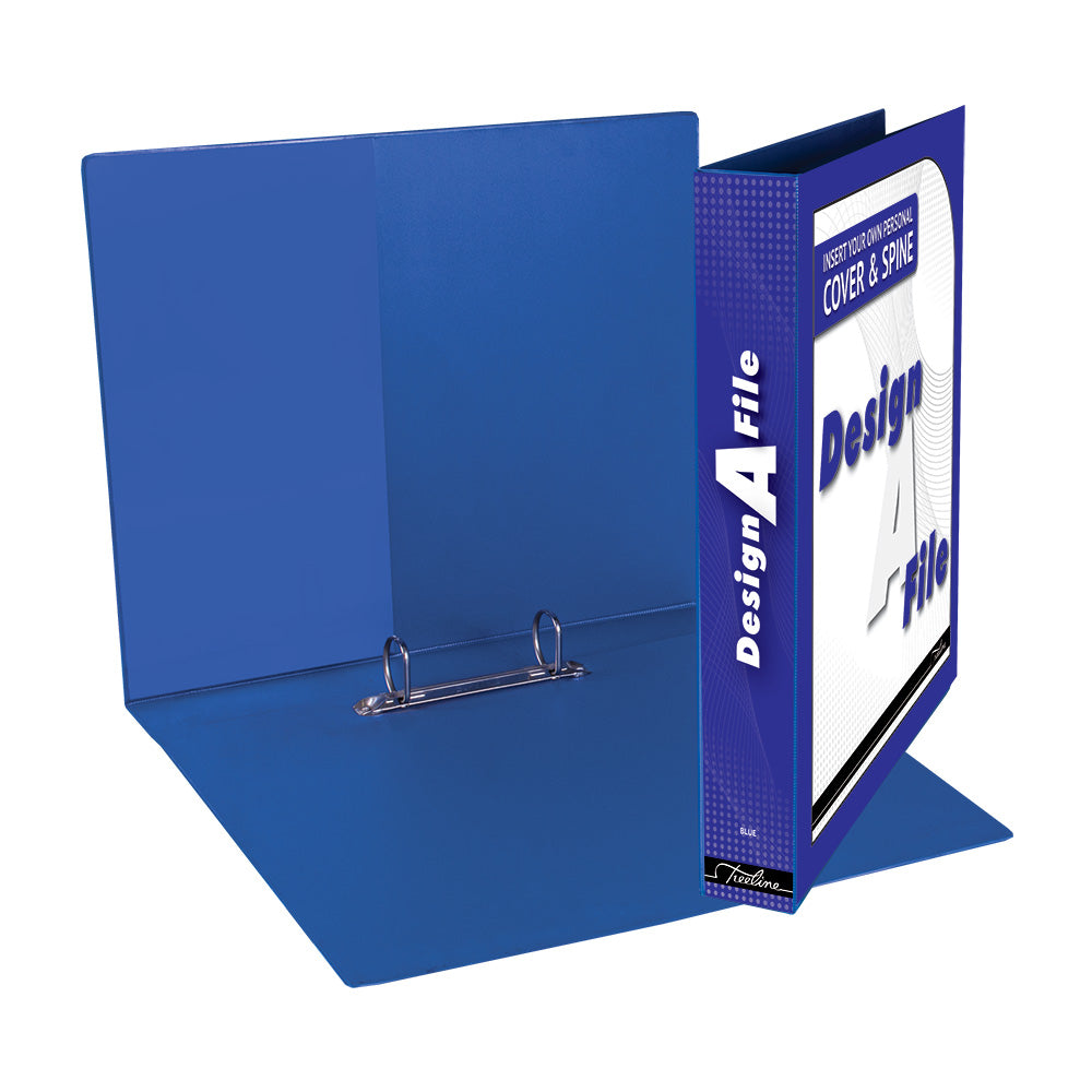 A4 2D Ring Design-A-File PVC with Overlay & Inside Pocket - 25mm - Blue