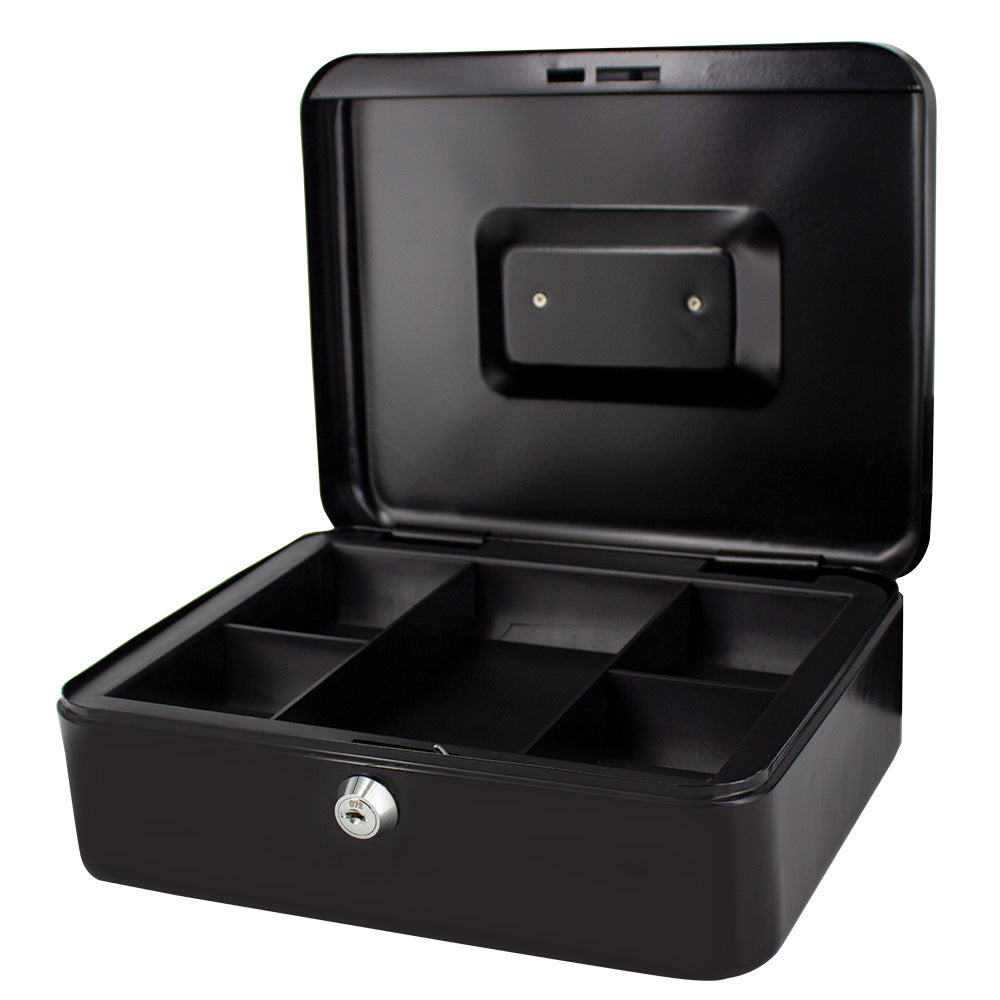 10" Cash Boxes - Metal with Keys & Inner Tray - 250mm - Black