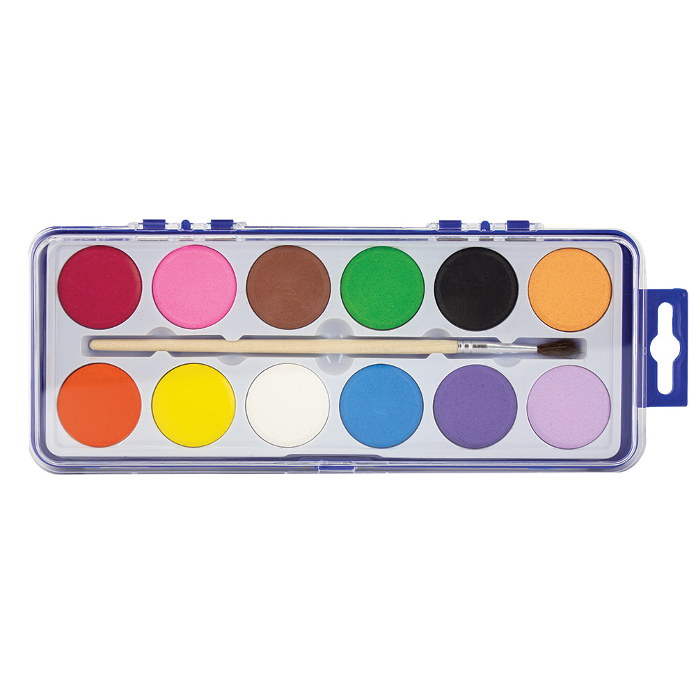 Watercolour Paint Tray with Brush - 12's - Assorted