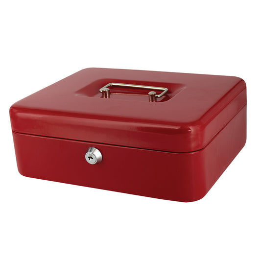 10" Cash Boxes - Metal with Keys & Inner Tray - 250mm - Red