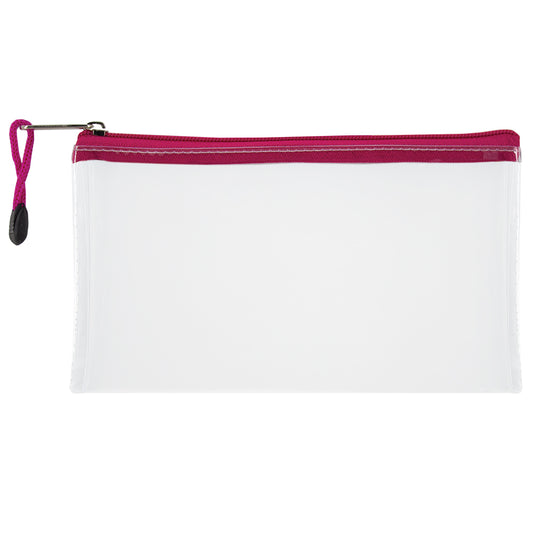 Transparent Pencil Bag with Coloured Zip - 22cm - Pink