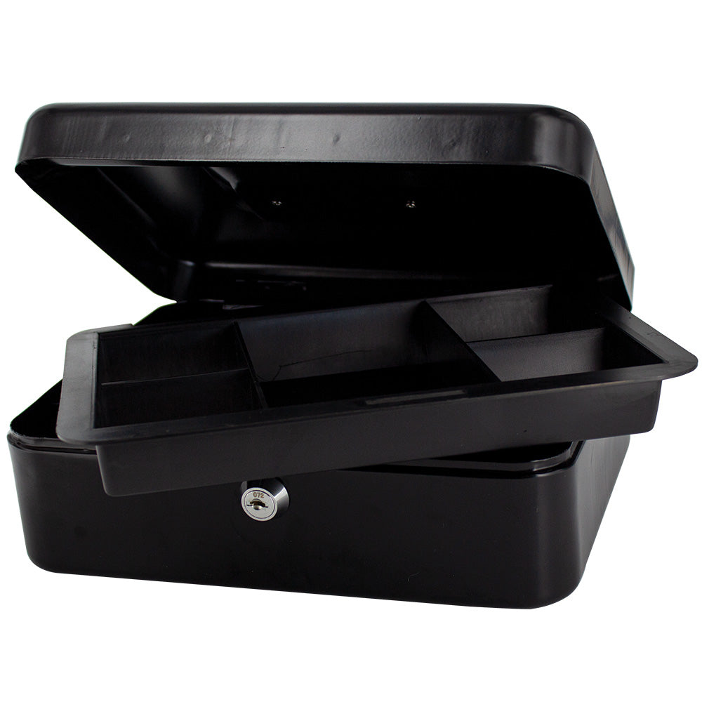 10" Cash Boxes - Metal with Keys & Inner Tray - 250mm - Black