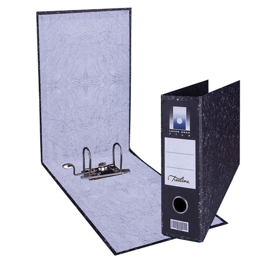 Foolscap Oblong Lever Arch File Mottled Board with Metal Compressor - 248mm height - 80mm Spine