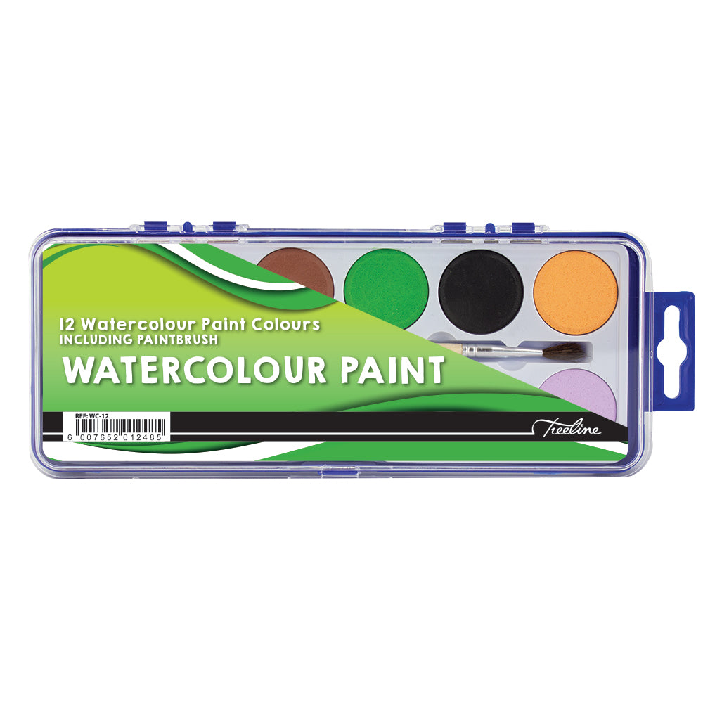 Watercolour Paint Tray with Brush - 12's - Assorted