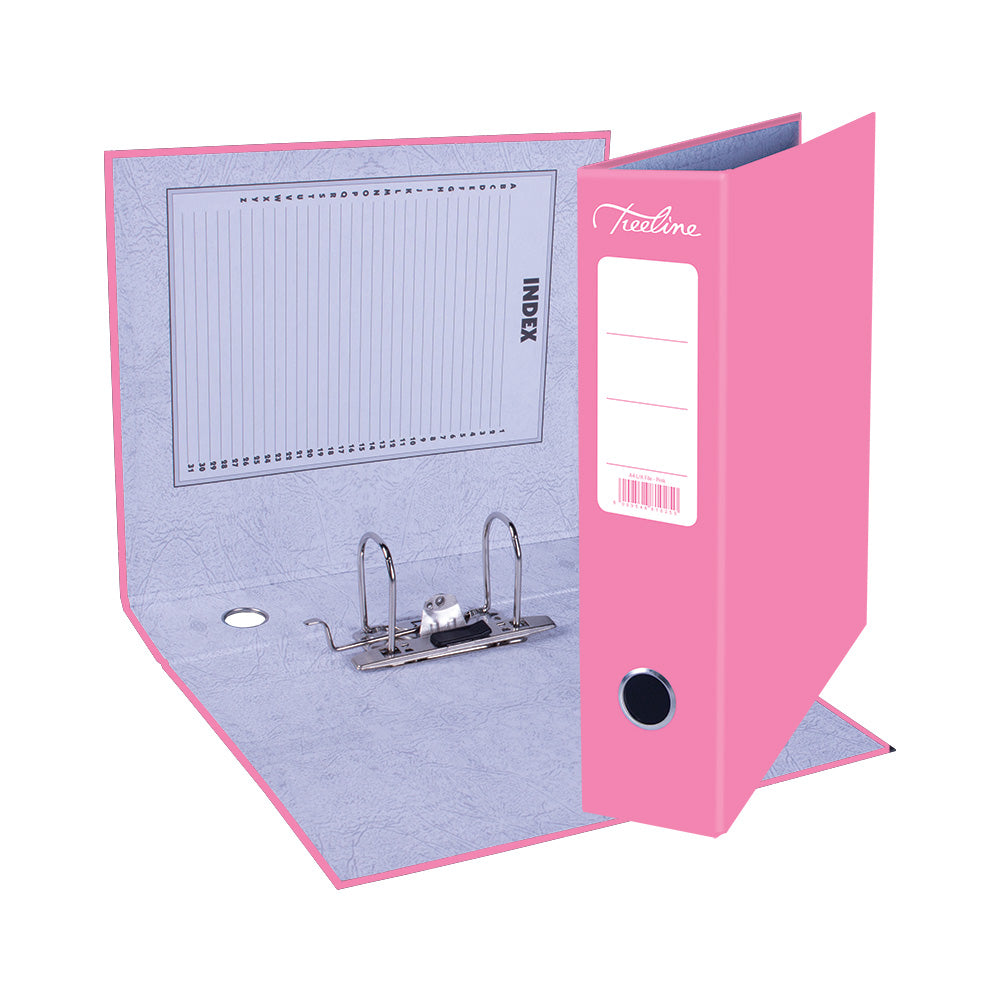 A4 Lever Arch File - Mottled Board with Metal Compressor - 317mm height - 80mm Spine - Pink
