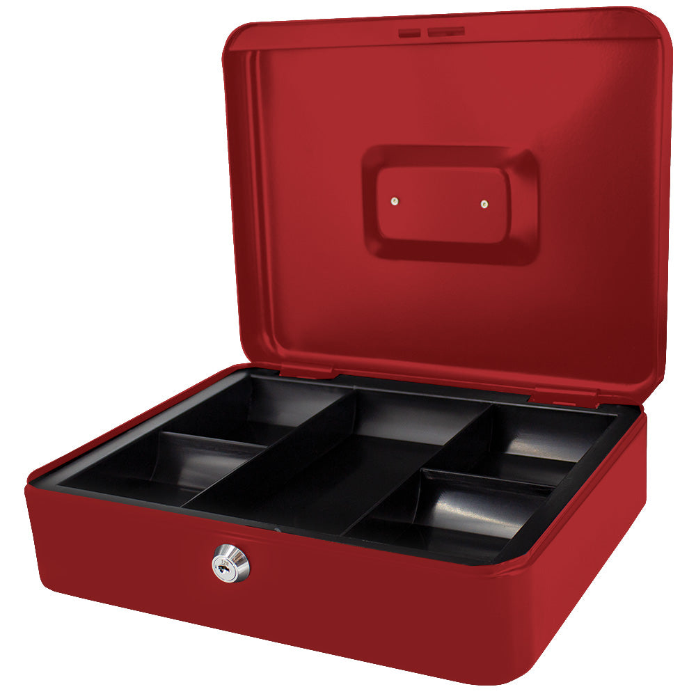 12" Cash Boxes - Metal with Keys & Inner Tray - 300mm - Red