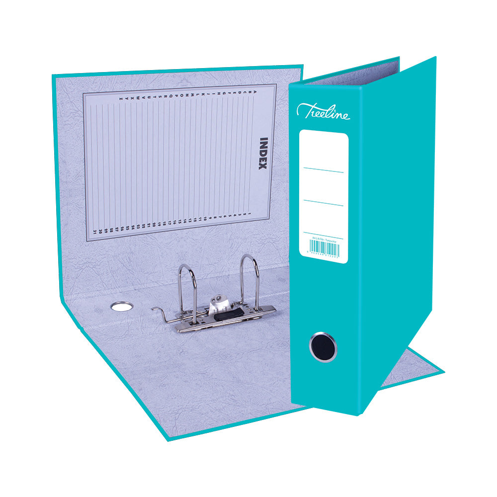 A4 Lever Arch File - Mottled Board with Metal Compressor - 317mm height - 80mm Spine - Turquoise