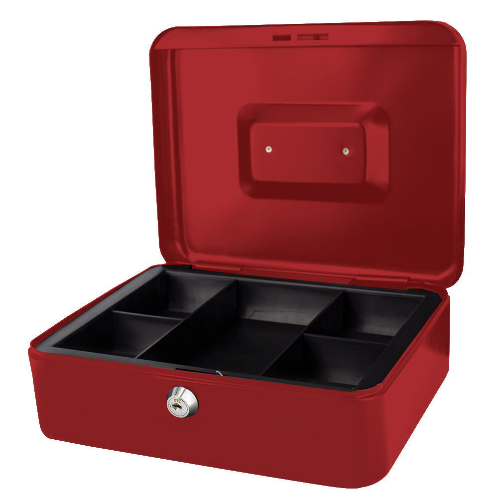 10" Cash Boxes - Metal with Keys & Inner Tray - 250mm - Red