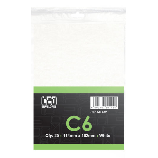 C6 Envelopes Self Seal 114x162mm 80gsm - White 25's