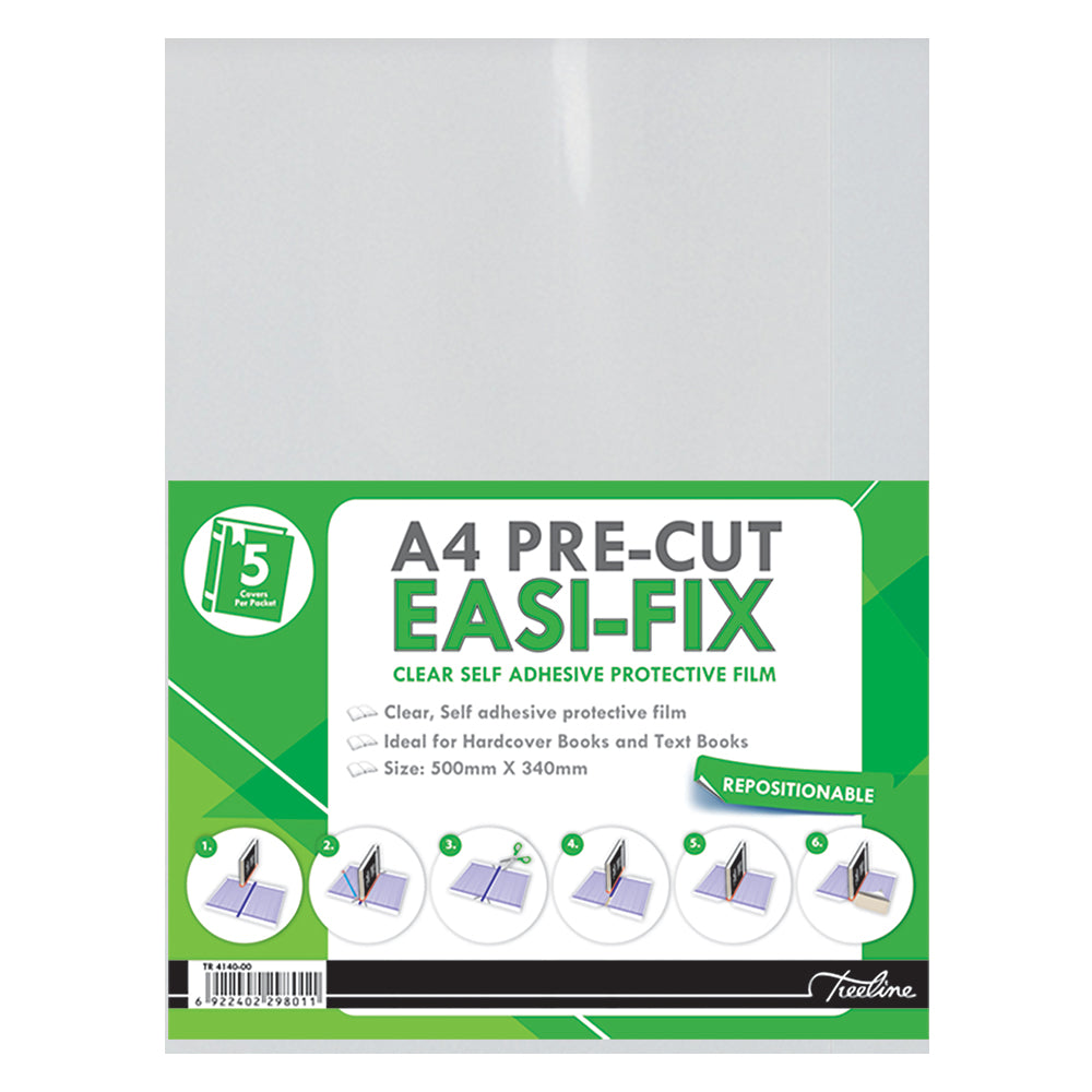 A4 Pre-Cut Book Covering Easi-Fix - Clear - 70 Micron - 500x340mm - 5 Pack
