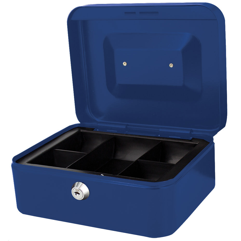 8" Cash Boxes - Metal with Keys & Inner Tray - 200mm - Blue