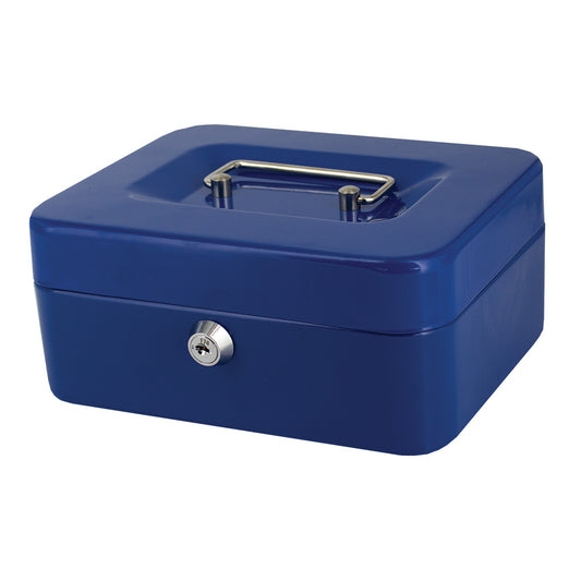 8" Cash Boxes - Metal with Keys & Inner Tray - 200mm - Blue