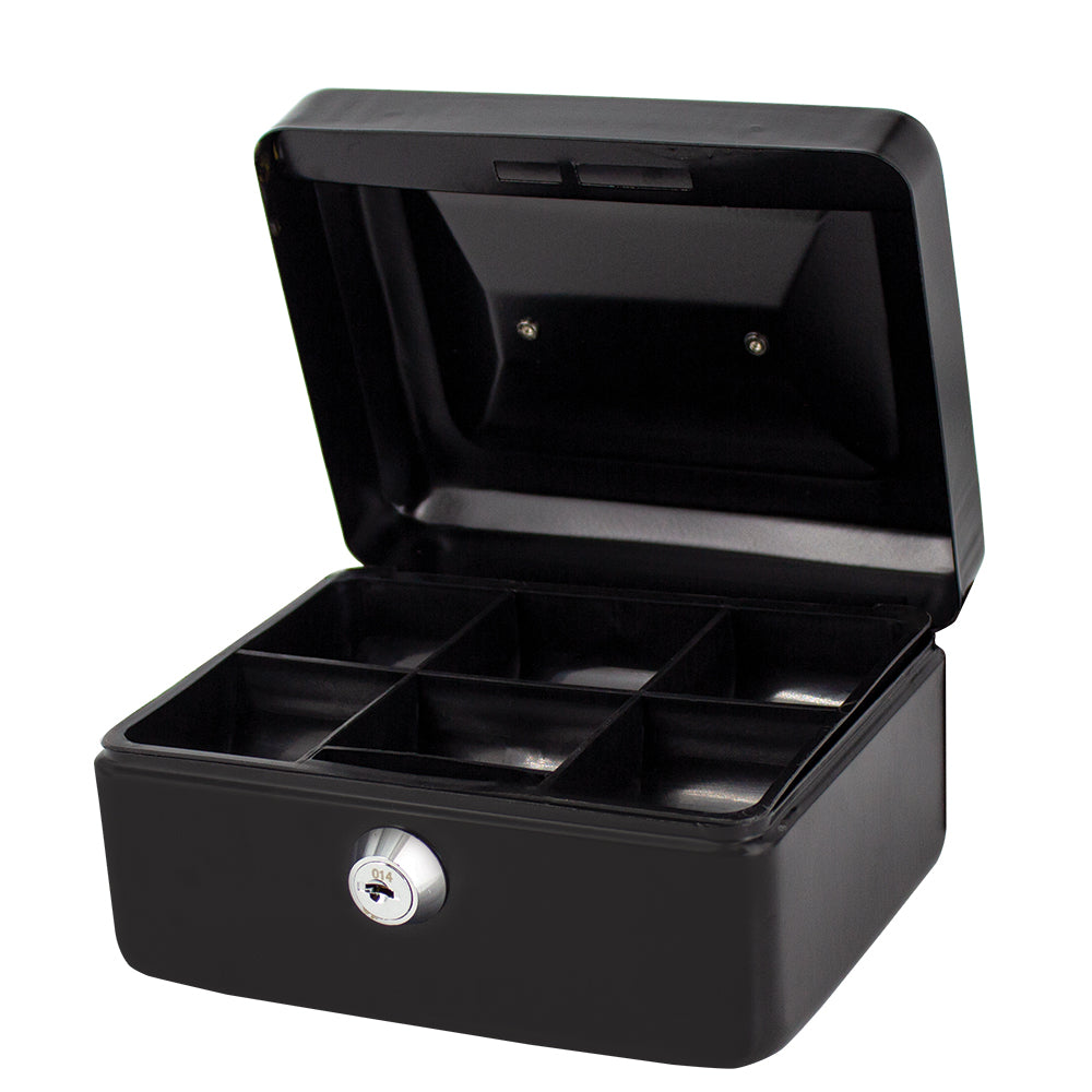 6" Cash Boxes - Metal with Keys & Inner Tray - 150mm - Black
