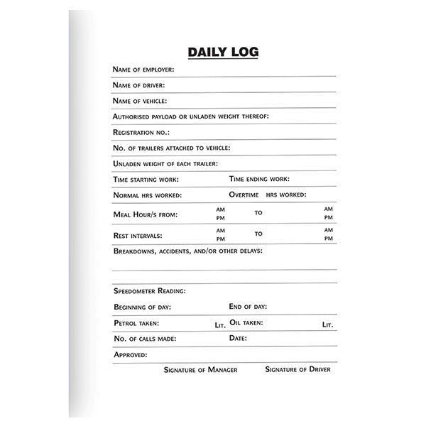 Drivers Daily Log Book A5 100pg Hard Cover