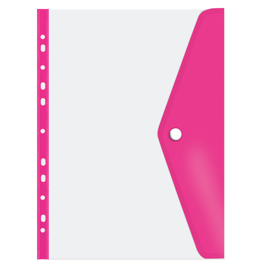 Filing Carry Folder A4 PVC with Stud open long side - Hot Pink