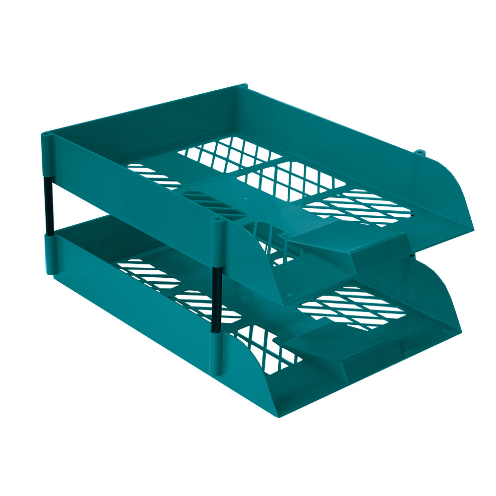 Desk Letter Tray Set - 2 Trays Including 1 Set of Risers - Shrink-wrapped - Azure Blue