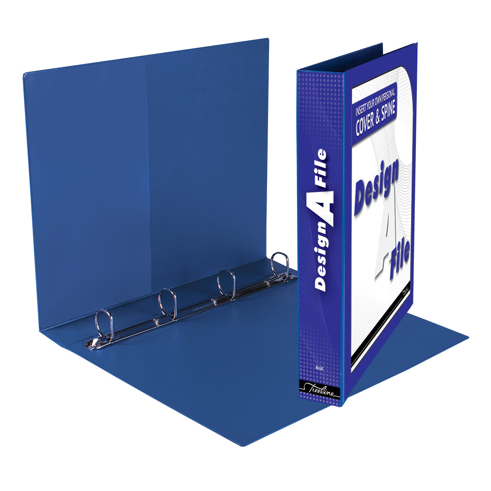 A4 4D Ring Design-A-File PVC with Overlay & Inside Pocket - 25mm - Blue