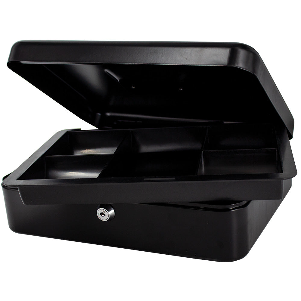 12" Cash Boxes - Metal with Keys & Inner Tray - 300mm - Black