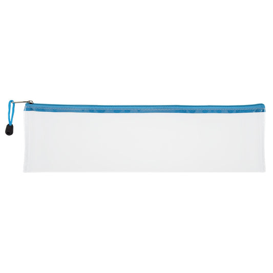 Transparent Pencil Bag with Coloured Zip - 33cm - Blue