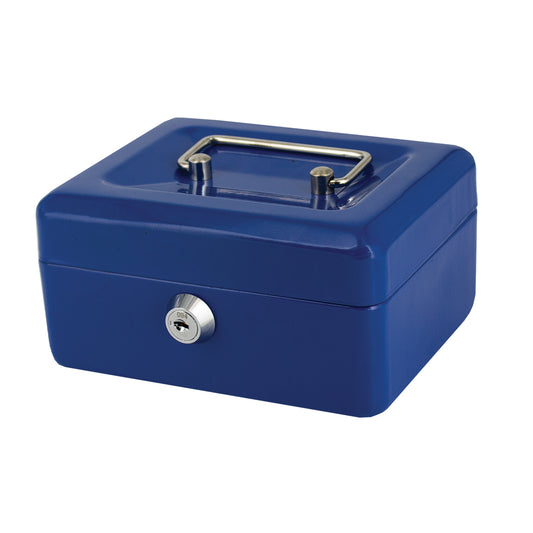 6" Cash Boxes - Metal with Keys & Inner Tray - 150mm - Blue