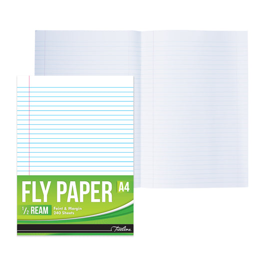 Fly Ruled Paper - 60gsm A4 Feint  Margin - Half Ream