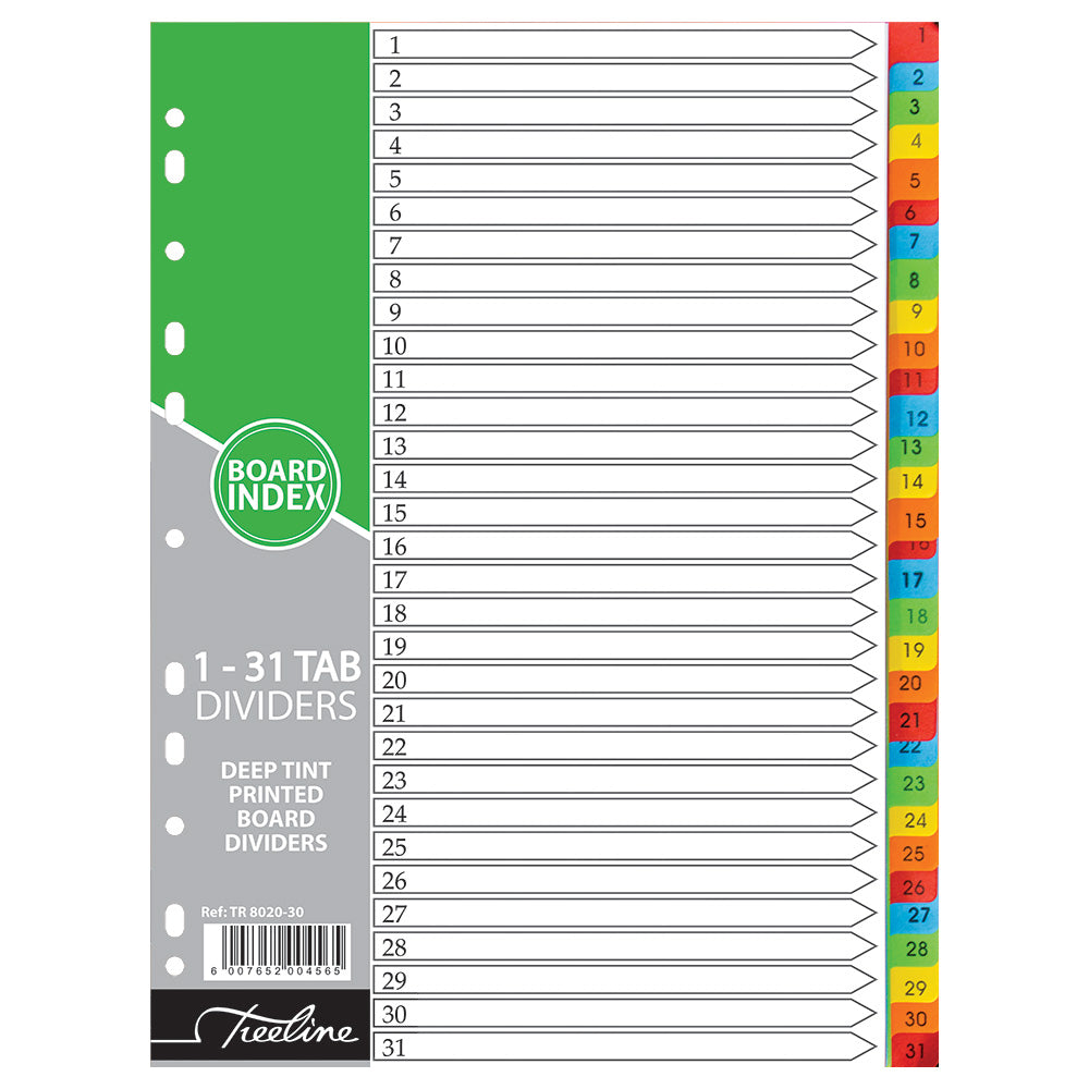 File Dividers A4 Board Deep Tint - 1-31 Printed